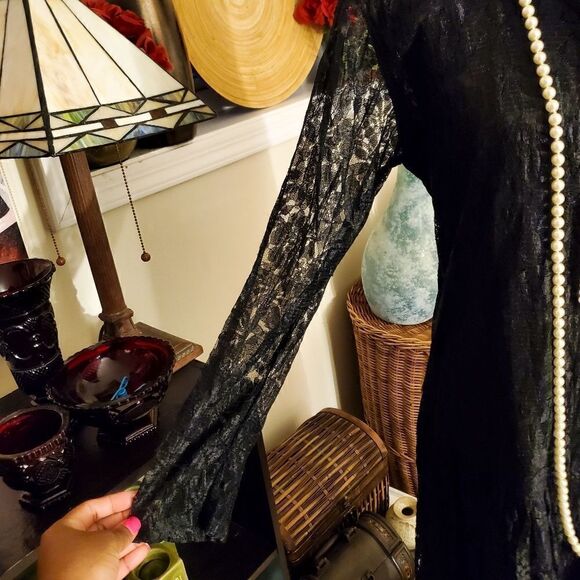 Vintage PASSPORTS  Pier One Black Dropped Waist Plated Dress - Picture 2 of 15